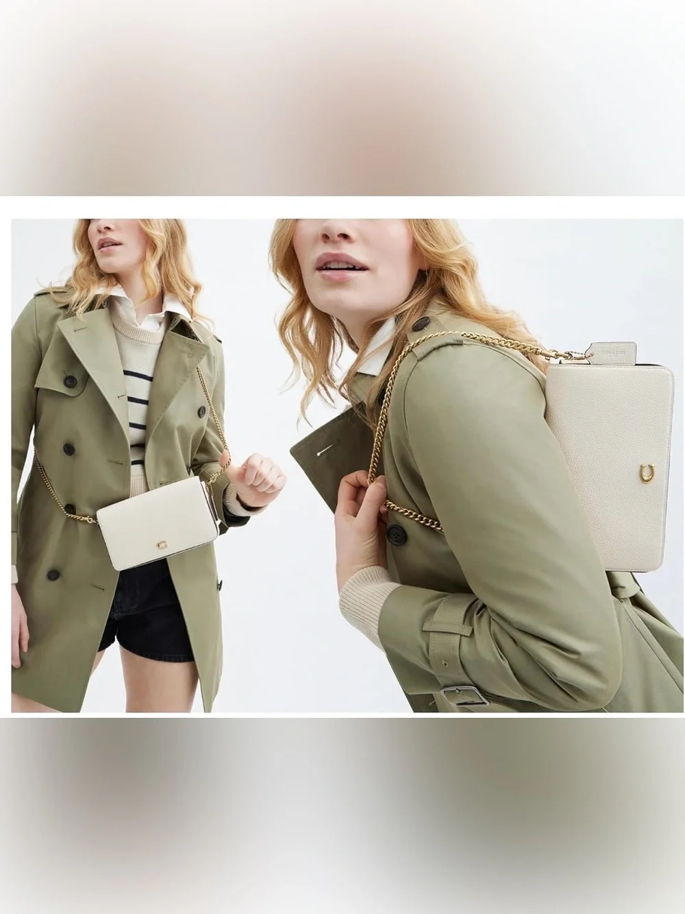 Coach Chalk Pebbled Leather Crossbody with Gold Chain